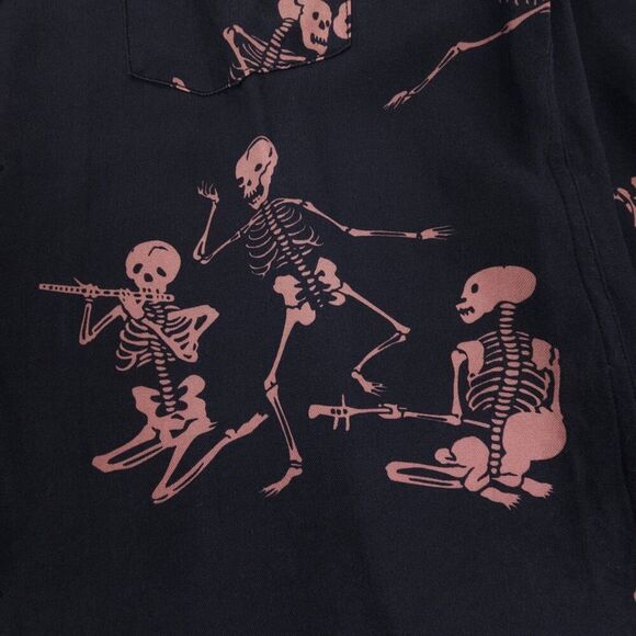 LABOUR UNION 1986 Long Sleeve Button Down Shit Novelty Skeleton Print Black - Picture 7 of 7